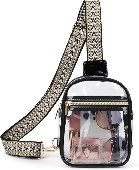 Clear Sling Bag - Stadium Approved Fanny Pack for Women & Men - Transparent Crossbody Bag with Adjustable Guitar Straps for Sports, Beach, Events, Concerts, Festivals, XB02-7, 7.9 x 2 x 6.1