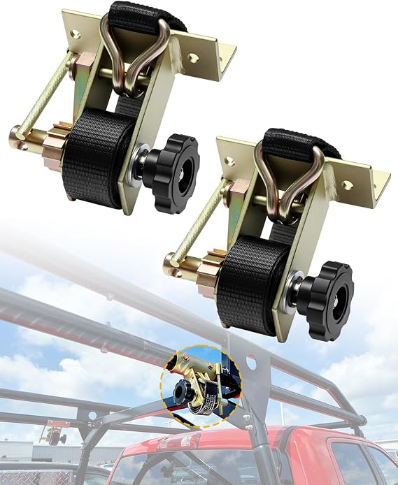 Rack Ratchet Straps, Pipe/Roof Rack Strap, 1.4" Gold Square Tube Mount | W/J-Hook (2PCS), 1.5" Wide x 7.5' Long, Black Ladder Rack Ratchet Straps, 500 lbs Load Heavy Duty, Truck/Lumber Rack Straps