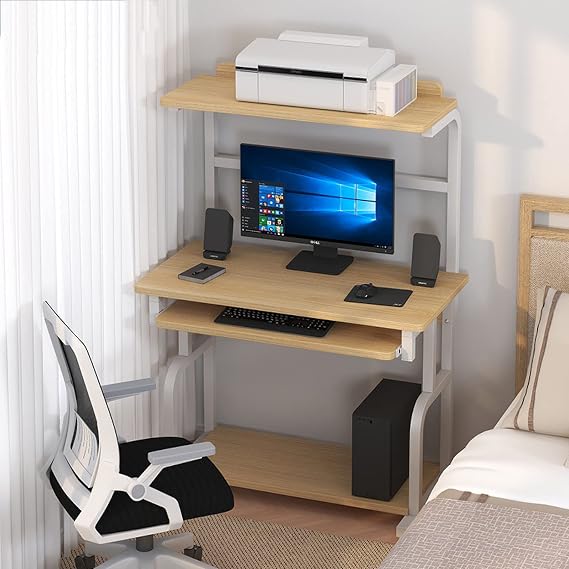 Computer Desk with Keyboard Tray and Printer Shelf,Modern Simple Style Computer Table Compact PC Laptop Workstation for Small Space(31", Natural)