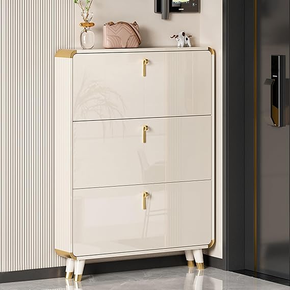 Ultra Thin Shoe Storage, 3 Layer Flip Drawer Shoe Cabinet, Adjustable Shelves, Hallway Storage Cabinet, Size: 50X17X119cm