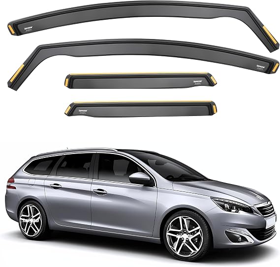 ISPEED Wind Deflectors For Peugeot 308 MK2 Estate 5 Door 2013-2020 Touring 4pc - Keep Your Car Ventilated In Rain - Reduce Wind Turbulence - Tinted In-Channel Type