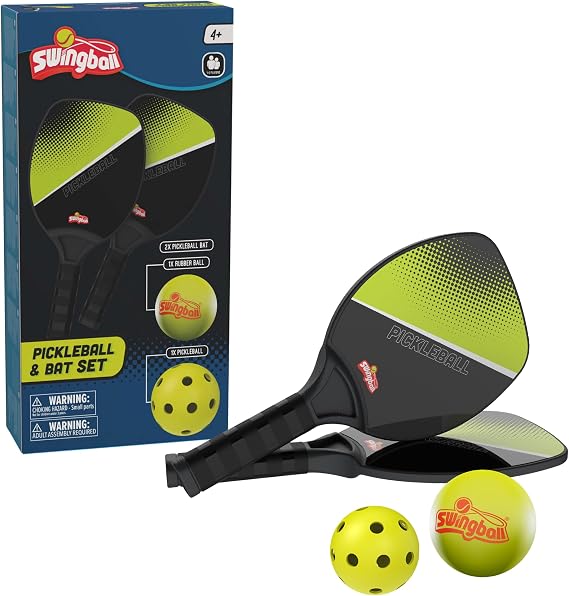 Swingball Pickleball and Bat Set, 2 Lightweight Paddles, Real Pickleball & Rubber Ball, Fun Beginner & Pro Game, Play Anywhere, For Ages 4+