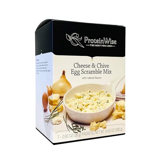 ProteinWise Cheese& Chive Egg Scramble Mix, High Protein, Low Carb, Low Sugar, High Fiber, Low Calorie, Low Cholesterol, Bariatric, Breakfast, Weight Loss, Diet Healthy Food, 7 Servings/Box