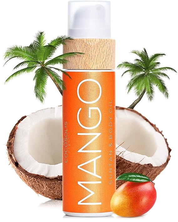 COCOSOLIS MANGO Organic Tanning Lotion - Organic Tanning Oil with Vitamin E & Mango Scent for a Fast Intensive Tan - Tanning Oil for Beach or Tanning Beds Sun Tan Oil for Face & Body (3.72)