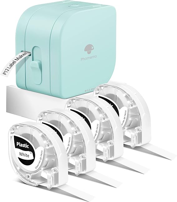 Phomemo Label Maker Machine with Tape, P12 PRO Wireless Bluetooth Labels Maker Portable Mini Label Printer, Easy to Use with Smartphone Sticker Labeler Multiple Templates for Home Office Organizing