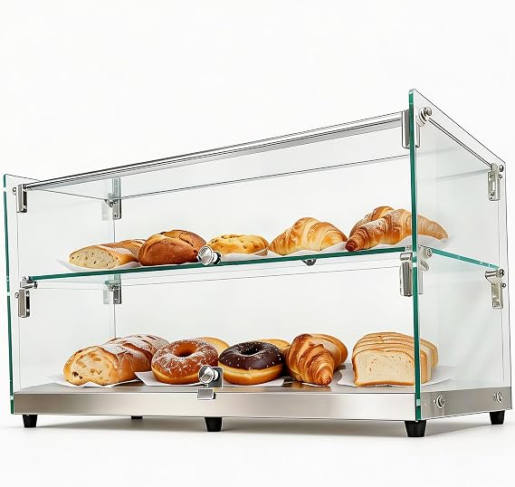 Malphi 26in. Tiered Pastry Bakery Display Case with Glass Shelf and Sliding Door,2.3cu. ft. Capacity|Large Bread Cookie Display Box (26IN/2.30Cu.ft)