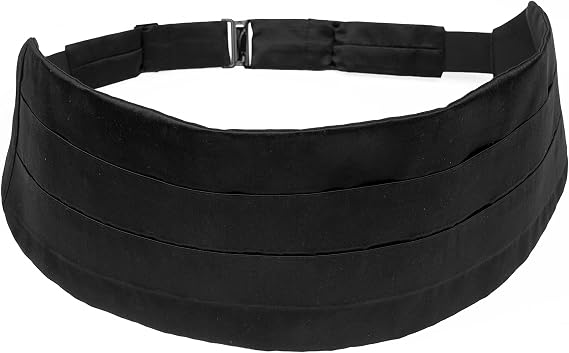 Made in Italy Men's Black Cummerbund Tuxedo Belt, Adjustable, Three Folded, No Duties Customs Fees