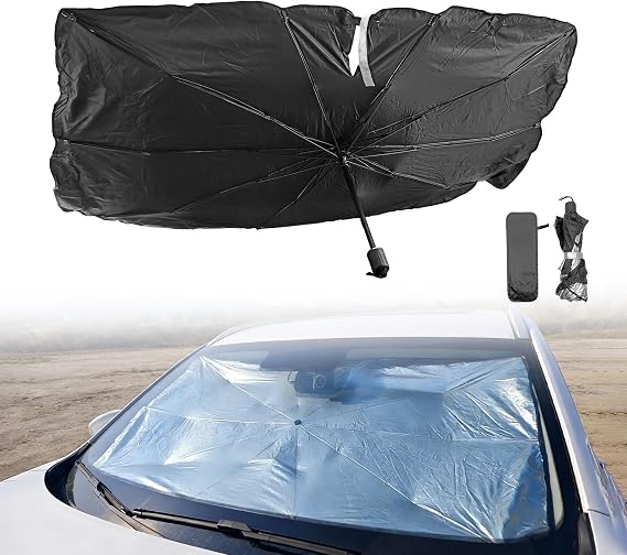 2026 Windshield Sun Shade Umbrella, Ultraviolet Protective Film and Heat Insulation Film, Emergency Rain Shield & Dashboard Protector, for Auto Windshield Covers Trucks Cars (59 in)