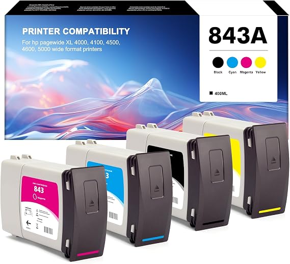 QUEENPRINT 843A Ink Cartridge Replacement for hp pagewide XL 4000, 4100,4500.4600,5000 Wide Format Printers Printers (4 Pack)