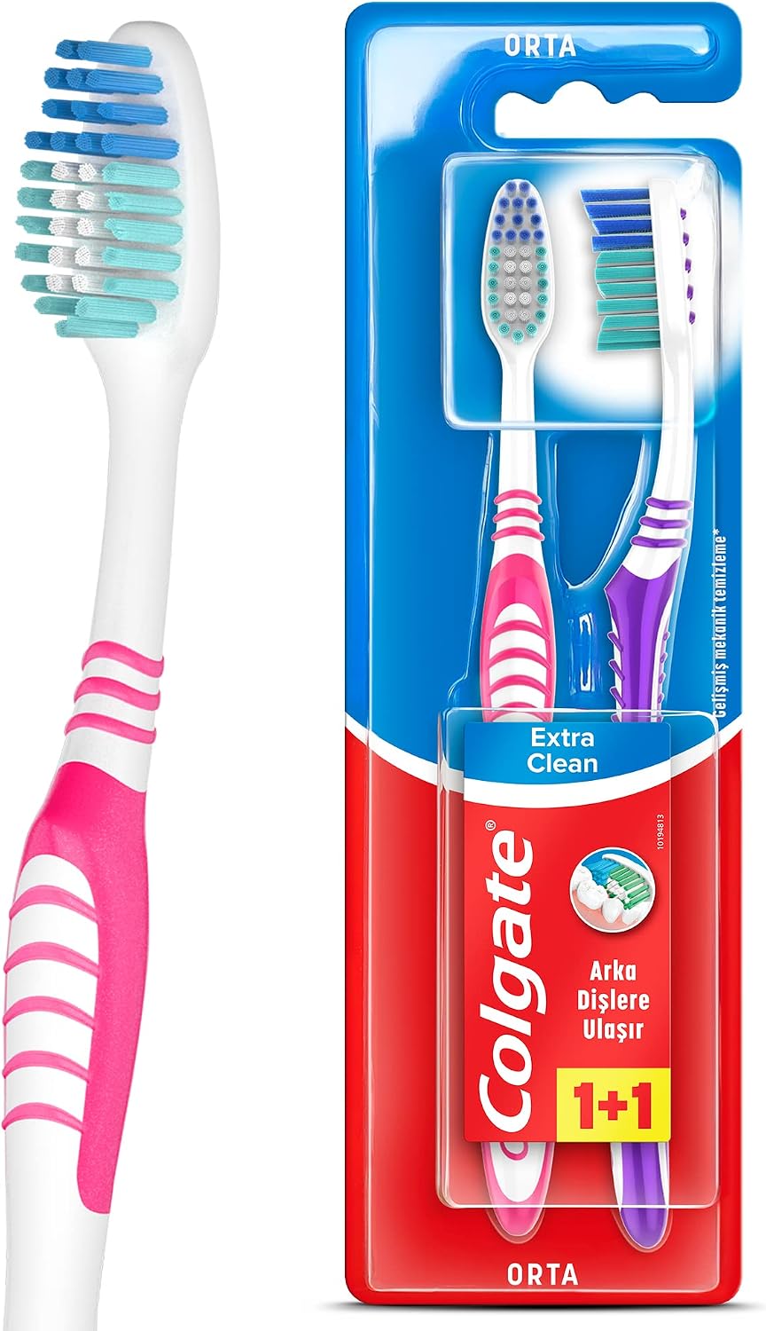 Medium Toothbrush for Back Teeth with Colgate Extra Clean Tongue Cleaner 11