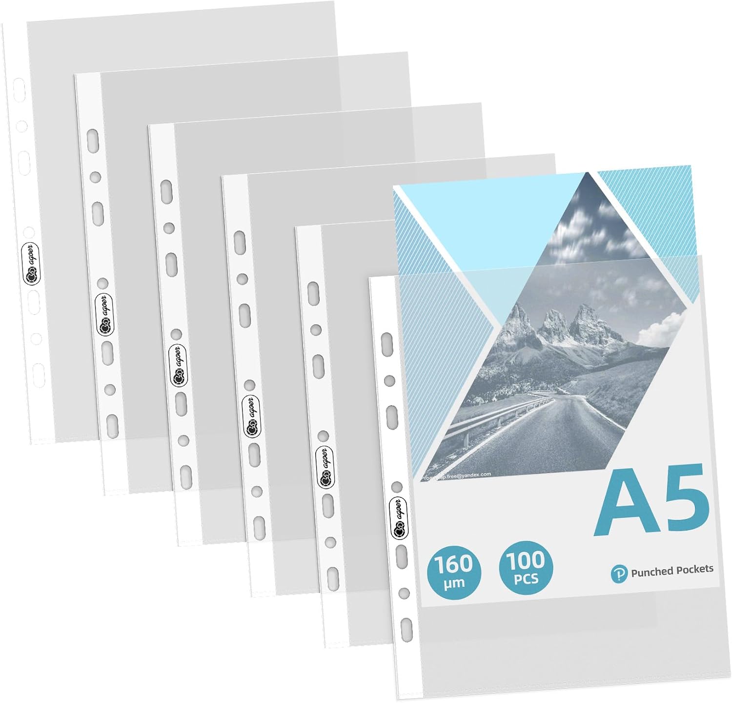 Agoer A5 Punched Pockets 100PCS, 160 Micron [Heavy Duty] A5 Plastic Wallets, 7 Hole Clear Plastic Sleeves Top Opening,Frosted Poly Pockets Document for 23 Ring Binders,School, Office, Home