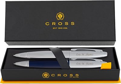 Dayspring Pens Personalized Cross Calais Double Ballpoint Pen Set - 1 Chrome and 1 Blue Pen