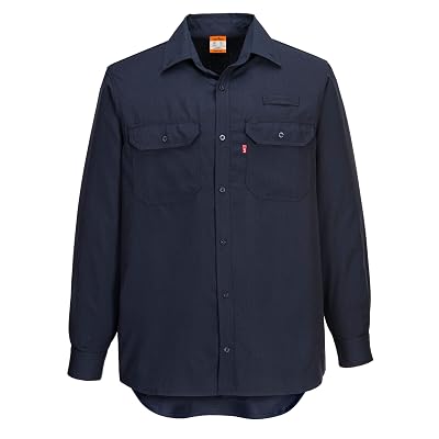 Portwest FR705 Portflame Vented FR Work Shirt Lightweight Dual Hazard Protection with Back Vent and Long Shirt Tail, Navy, M