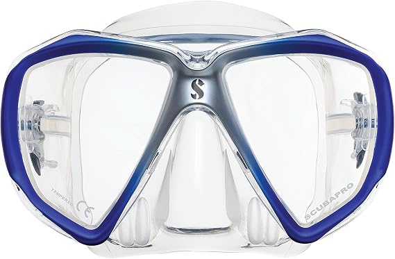 SCUBAPRO Spectra Scuba Mask with Ultra Clear Dual Lens and EZ Equalize Nose Pocket for Diving, Clear/Blue/Silver
