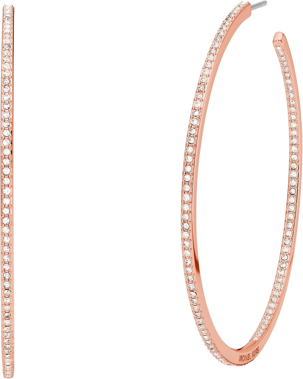 Michael Kors Womens 14K Rose Gold-Plated Inside Outside Pavé Hoop Earrings