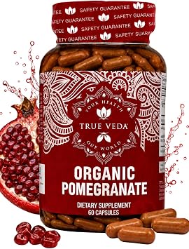 Pomegranate Extract Supplement - Ellagic Acid, High Punicalagins | USDA Certified Organic Pomegranate Supplement | Blend of Pomegranate Fruit, Seeds and Peel Extract | 60 Vegan Pomegranate Capsules