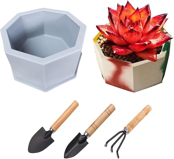 Silicone Planter Mold,Molds for Concrete Planters,Succulent Silicone Mold,Polyhedron Silicon Planter Mold,Octagonal Planter Mold,6inch Large Concrete Planter Molds Pots