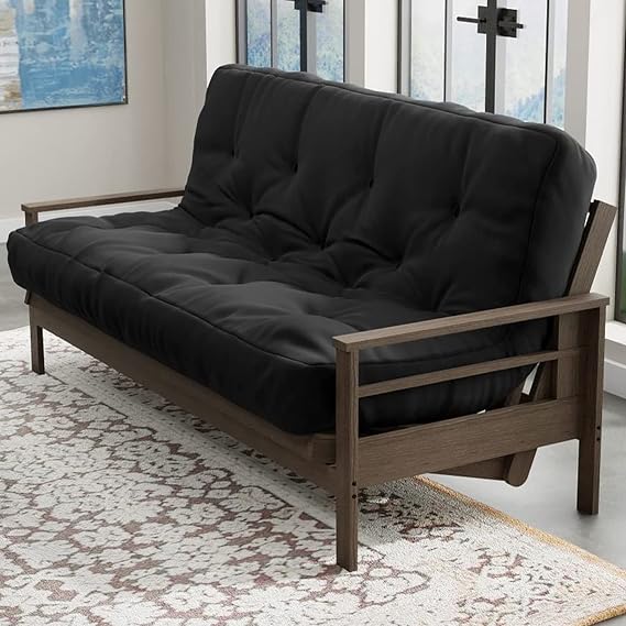 Loosh Home | 10" Queen Size Futon Sofa Bed Pocket Coil Foam Mattress - USA Made, Black, No Frame