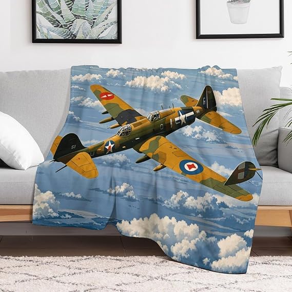 Soft Flannel Fleece Throw Blanket 30x40, Anti-Pilling Cozy World War 2 Aircraft Bedtime Blankets, Fuzzy Plush Lightweight Throws Wrap Topper for Sofa Bed Pet Home, Travel Camping Couch Com