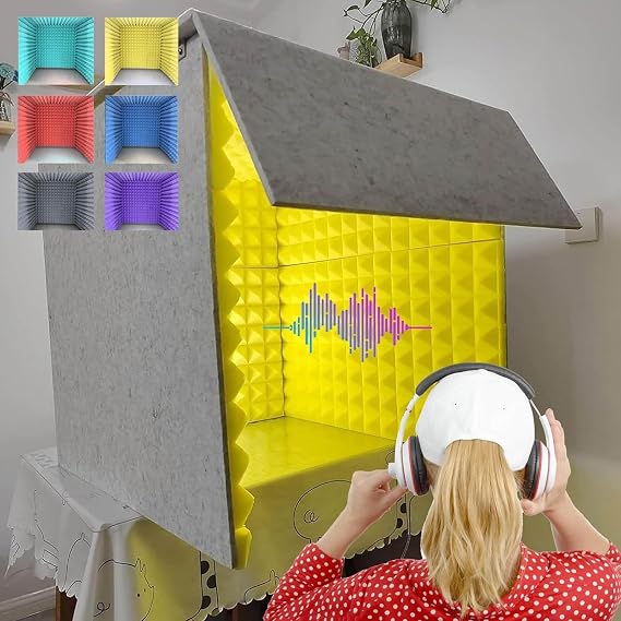 Portable Vocal Recording Soundproof Booth, Desktop Soundproof Cover, DIY Sound Booth Box, Vocal Absorption Shield, High Density Absorbing Foam to Filter Vocals, Red-80x80CM
