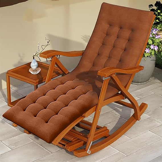 High Back Rocking Chair Comfy Rocker Chair With Massage Foot Pedal, Recliner Rocking Chairs Outdoor Patio Porch Living Room (Color : Brown, Size : With Cushion and Footrest)