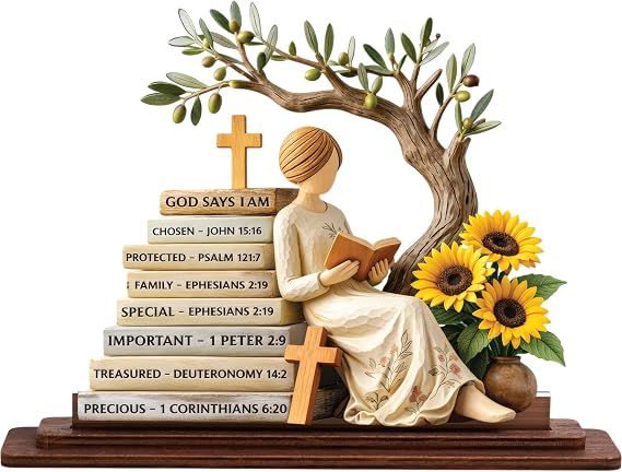 Christian Gifts for Women, Bible Verse Desk Decor, God Says I Am Decorative Sign, Inspirational Religious Tabletop Plaque for Office Desk, Home, Prayer Room, Birthday Christian Gift for Mom Daughter Teen Girls