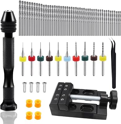 Dianrui 61PCS Pin Vise Hand Drill Set including 1PC Mini Drill Press Vise, 10PCS PCB Mini Drill Bits, 1PC Elbow Tweezers and 48PCS 0.3-3.5mm Micro Twist Drill Bits