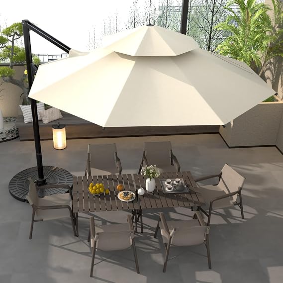 10FT Patio Umbrella, Large Offset Cantilever Umbrella with 360 Rotation, Beige