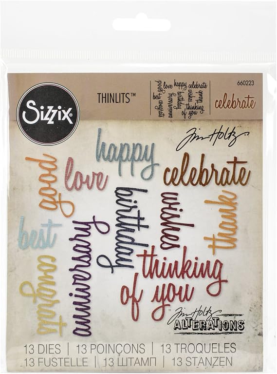 Sizzix SIZ660223 Tholtz Thinlits Die Celebration Words Scrpt Tholtz Thinlits Die , White
