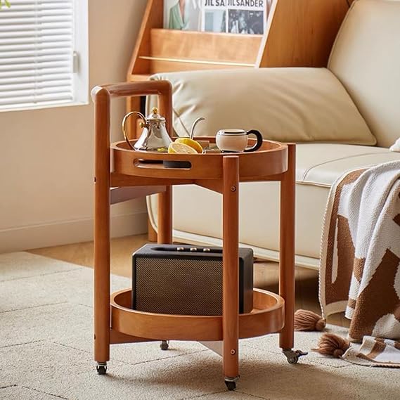 Coffe Tables Wooden Trolley Sofa Side Table Buffet Sideboard Rolling Cart Dishware Tableware Shelf Swivel Bedside Shelf Dressing Spice Dispensers Racks Fruit and Vegetable Storage Basket