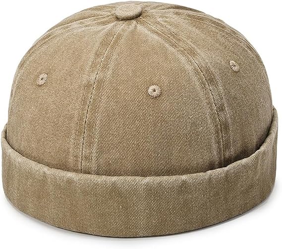HAORUN Unisex Washed Denim Docker Cap Rolled Cuff Beanie Hip Hop Hat Brimless