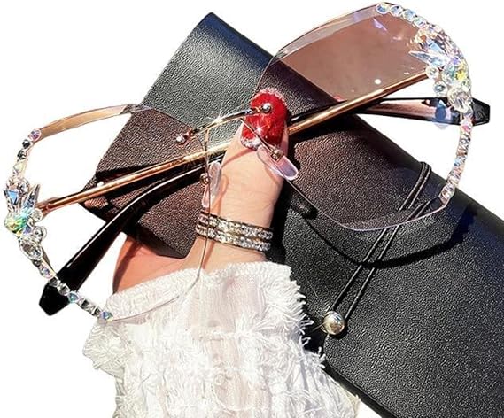 Sunglasses womens,Sunglasses Vintage Rimless Rhinestone Sunglasses Women Men Fashion Gradient Lens Sun Glasses Shades For Female (Color, Size : A)