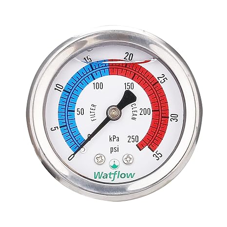 2" Dial Pool Filter Pressure Gauge, Glycerine Filled Pressure Gauge, Water Pressure Gauge, 304 Stainless Steel Case,1/4" NPT Center Back Mount