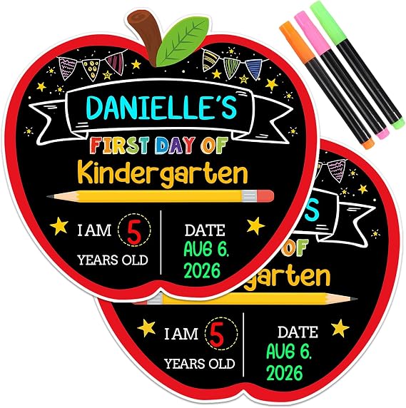 JUESMOS First Day & Last Day of School Chalkboard Signs, 9.5"x10.3" Double Sided Back to School Board for Kids Boys Girls 1st Day of Kindergarten Preschool 1st Grade Photo Props Supplies