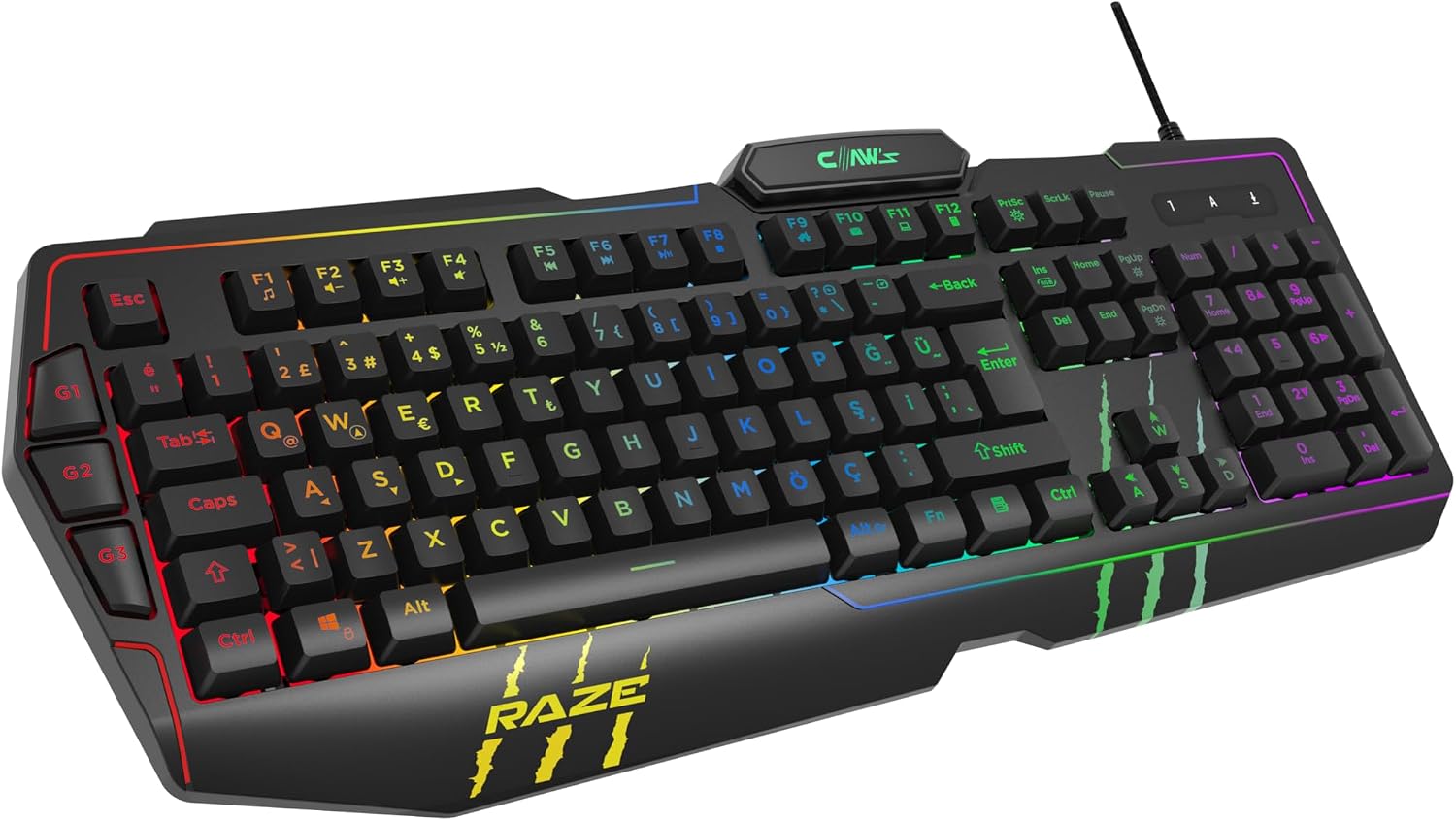 Claws Raze RGB Software & External G-Macro Key - Laser Printed Custom ABS Material - Mesh Wired Membrane Player Keyboard