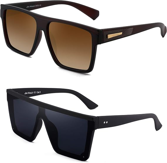 JIM HALO Square Polarized Sunglasses Brown+ Shield Sunglasses Black Grey
