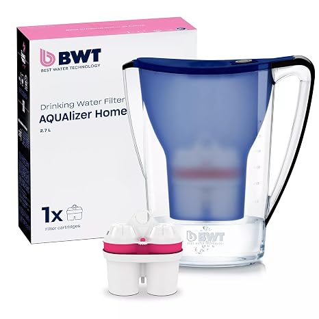 BWT AQUAlizer Home, 2.7 Liter, Water Mineralizer & Filtration Jug - Includes 1 Magnesium Enricher Cartridge, for Tea & Coffee Water, Prevents limescale, removes Lead & Chlorine, Blue