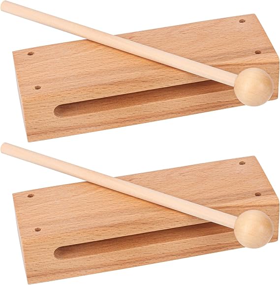 2 Set Solid Wood Rhythm Block with Mallet, Wood Block Musical Instrument, Percussion Rhythm Blocks, Hand Percussion Instruments for Adults, Concert Percussion, Live Musical, School, Community