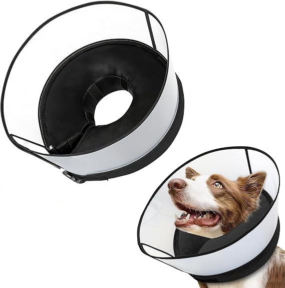 Inflatable Dog Collars for After Surgery 2-in-1 Dog Cone Collar with Detachable Shield Anti-Lick Bite Protection Donut Cone for Small Medium Large Dogs (Black, S)