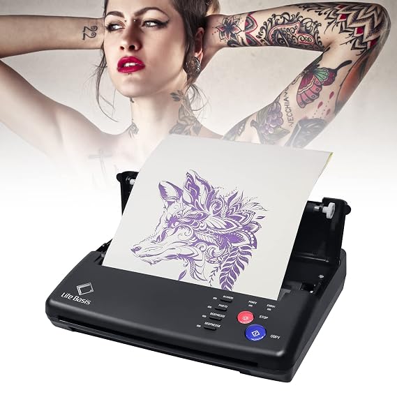 LifeBasis Tattoo Stencil Transfer Copier Printer | Thermal Tattoo Copier with 20 Free Stencil Sheets for Tattoos Black Update Version