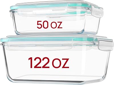 Vtopmart 122oz50oz Large Glass Food Storage Containers with Airtight Lids, Big Glass Containers for Roasting Chicken, Baking Casseroles, Food Storage, Meal Prep, Fruits, Thanksgiving Meals, BPA-Free