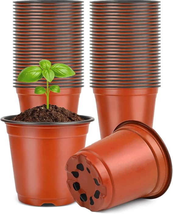 KINGLAKE 100 Pcs 4" Plastic Plants Nursery Pot/Pots Seedlings Flower Plant Container Seed Starting Pots,4 Inch,Red