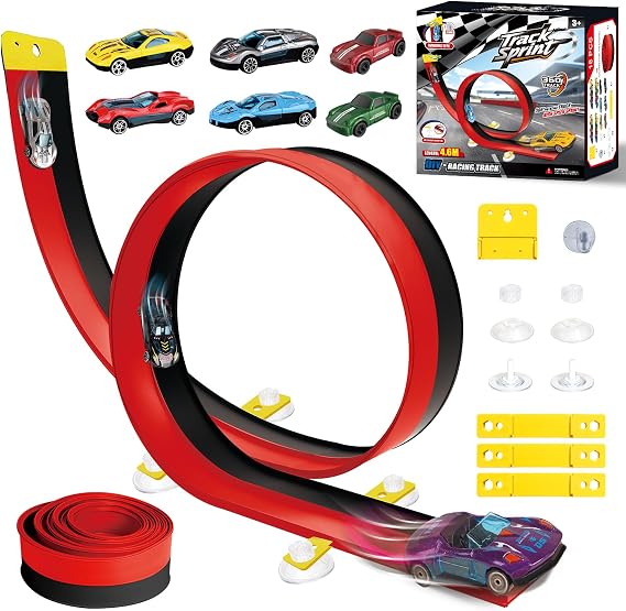 Flexible Race Track, 15 Ft Toy Car Track with Suction Cups for Kids