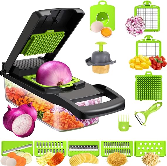 16 in 1 Vegetable Chopper, Vegetable Choppers Vegetable Cutter Mandoline Vegetables Slicer, Potato Chipper, Onion Salad Food Fruits Choppers Manual, Veg Chopper with 7 Blades, Kitchen Tools & Gadgets