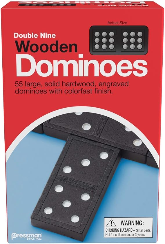 Pressman Double Nine Wooden Dominoes | Includes 55 Solid Hardwood Dominoes | 2-6 Players, Ages 5+