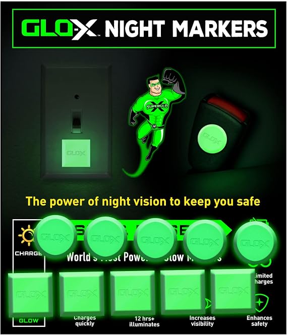 GLO-X Glow in The Dark Night Markers - Safety Dots Will Glow for up to 12 Hours