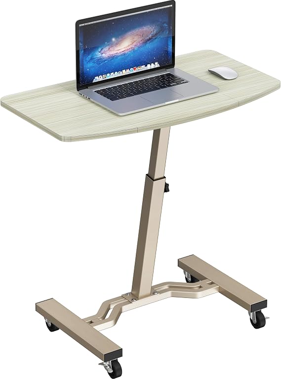 SHW Mobile Height Adjustable Laptop Rolling Cart w/Lockable Wheels, Maple