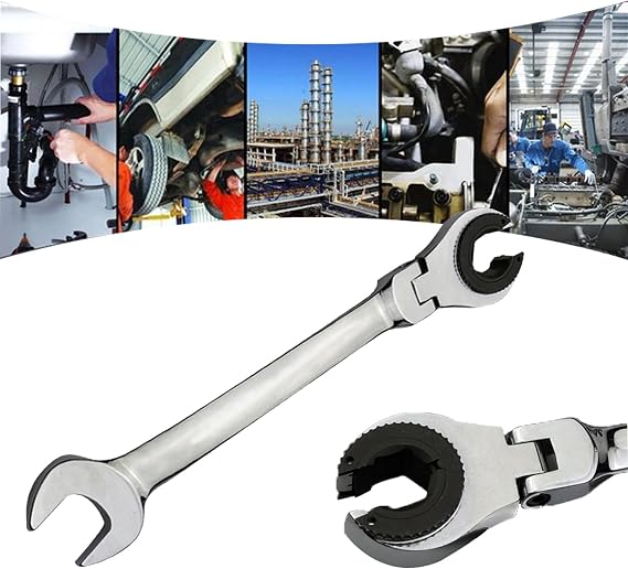 Open Tubing Ratchet Wrench, Fixed Head-Flexible Head 2 IN 1, Open End Ratchet Wrench - Chrome Vanadium Steel Fuel Line Ratchet Wrench (1/2"(13MM))