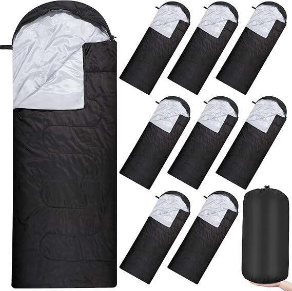 Macarrie 10 Pcs Bulk Sleeping Bags for Adults 0 Degree Waterproof Emergency Sleeping Bags with Compression Sack for Camping Hiking Backpacking Outdoor Activities