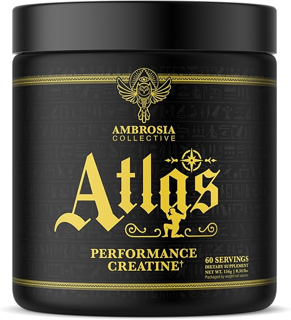 Ambrosia Atlas Creatine Monohydrate Powder | Purest CreatineTM + Acetic Acid + Magnesium for Enhanced Absorption | Strength, Endurance & Recovery Support | Unflavored | 60 Servings